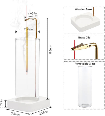 Wooden Incense Holder for Sticks, Ash Catcher with Removable Glass
