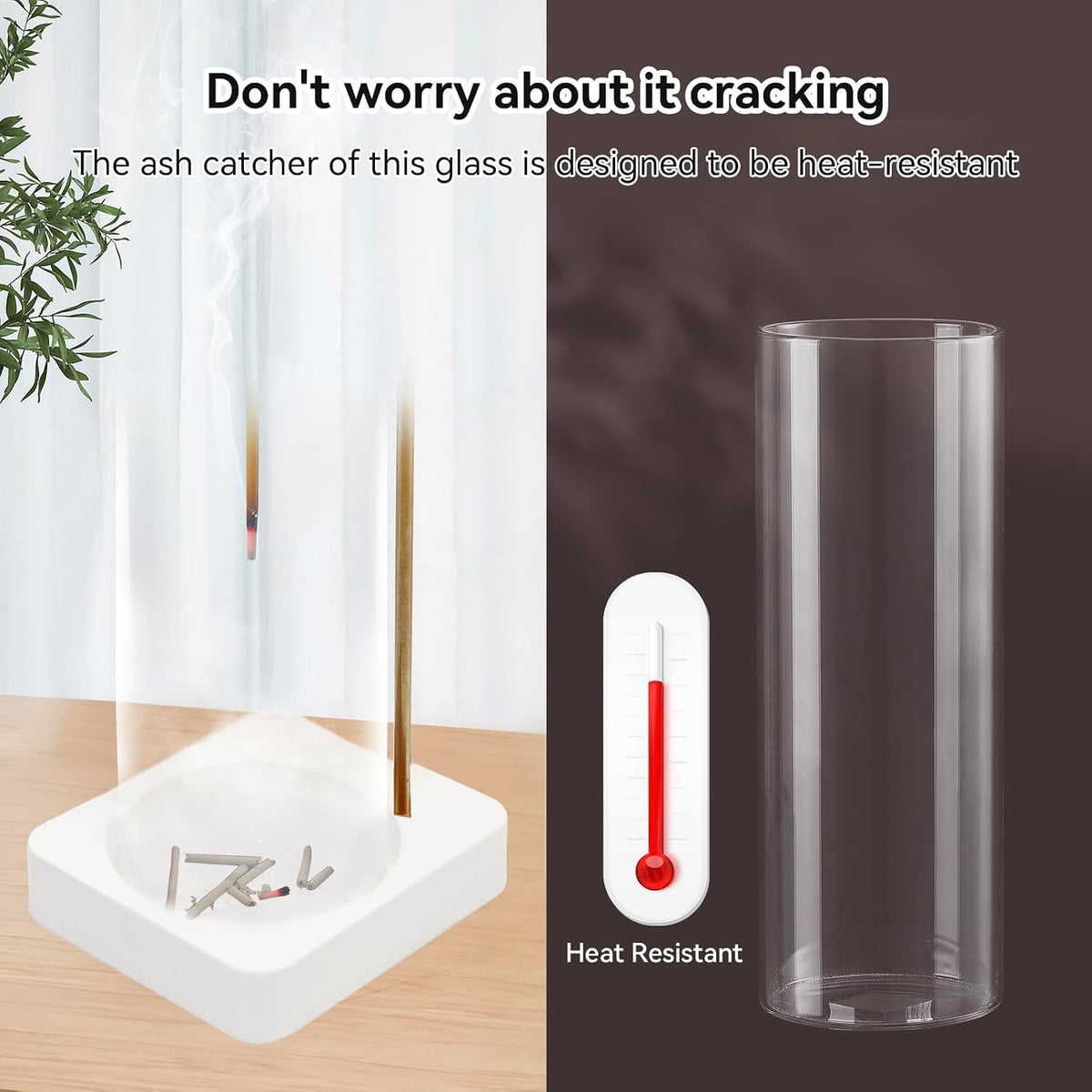 Wooden Incense Holder for Sticks, Ash Catcher with Removable Glass
