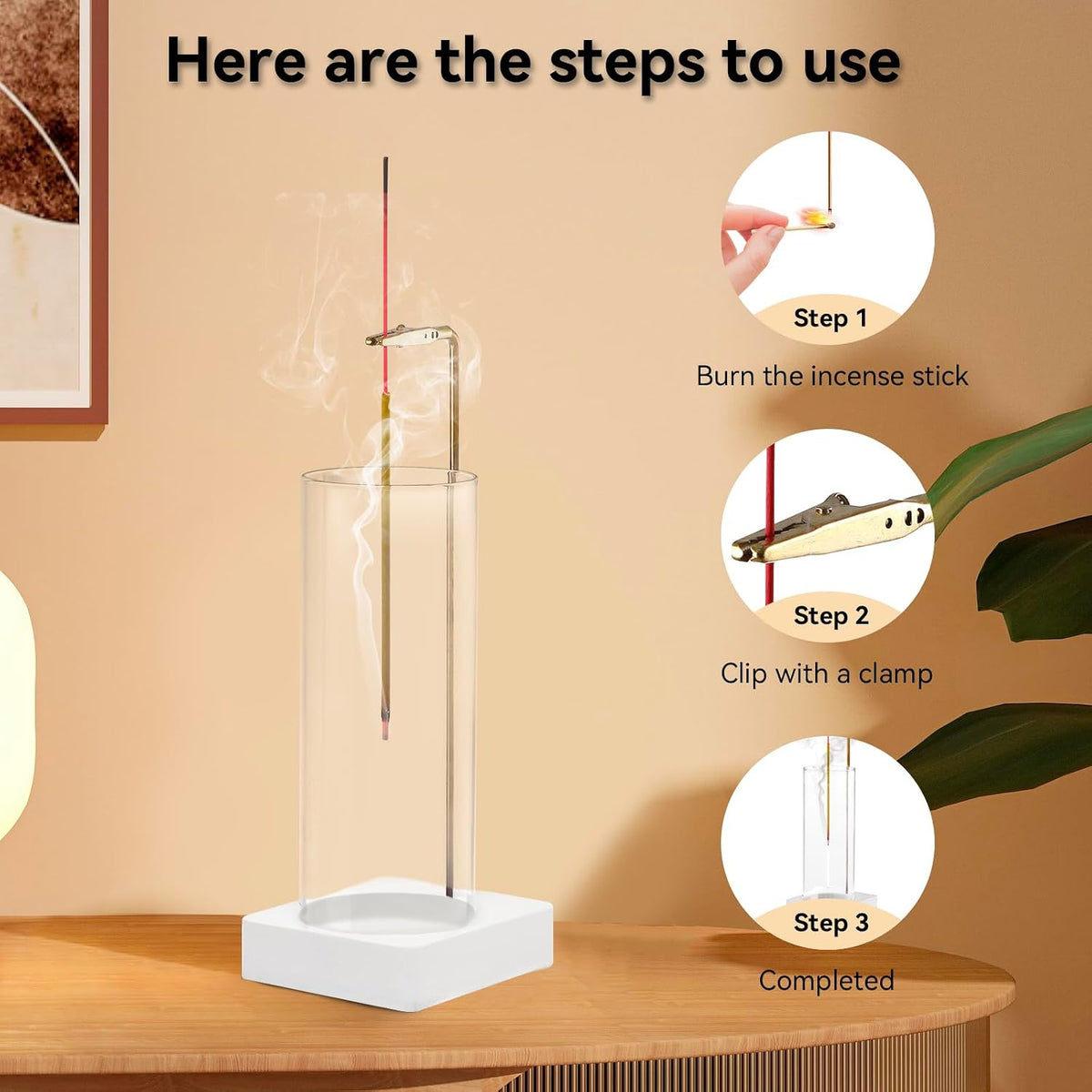 Wooden Incense Holder for Sticks, Ash Catcher with Removable Glass