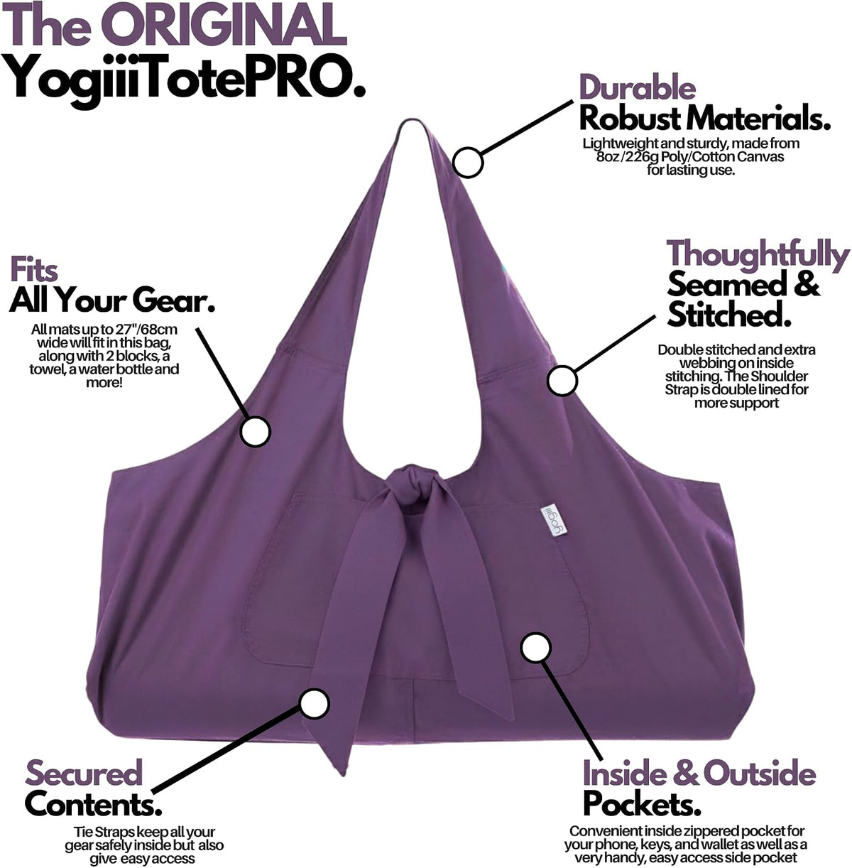 Yoga Mat Bag | The ORIGINAL YogiiiTotePRO | Large Yoga Mat Bag or Yoga Mat Carrier with Side Pocket | Yoga Bag Fits Most Size Mats