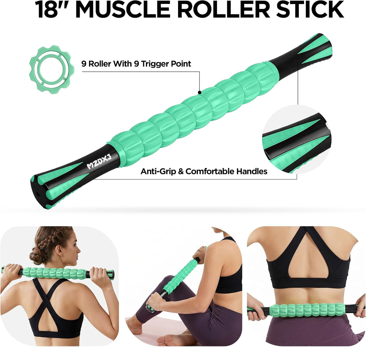 Wooden Cellulite Massage Roller for Legs and Thighs - Handheld Fascia Blaster Tool for Muscle Relief, Lymphatic Drainage & Body Sculpting - Anti Cellulite Massager for Women and Men (12 Wheel)
