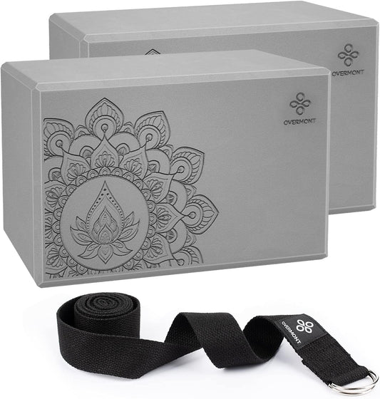 Yoga Block 2 Pack Supportive Latex-Free EVA Foam Soft Non-Slip Surface for General Fitness Pilates Stretching and Meditation 9"x6"x3" Yoga Strap Included