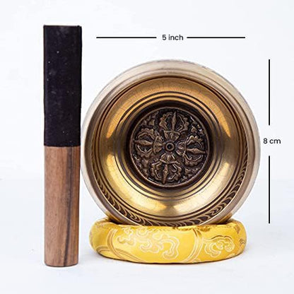 Large Tibetan Singing bowl Set - Bronze Style - Easy To Play - 5" Sound Yoga Bowl Mantra Design Mindfulness Meditation Healing Sound Gift