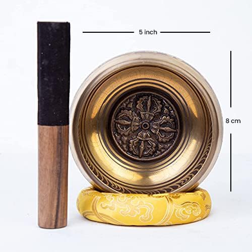 Large Tibetan Singing bowl Set - Bronze Style - Easy To Play - 5" Sound Yoga Bowl Mantra Design Mindfulness Meditation Healing Sound Gift