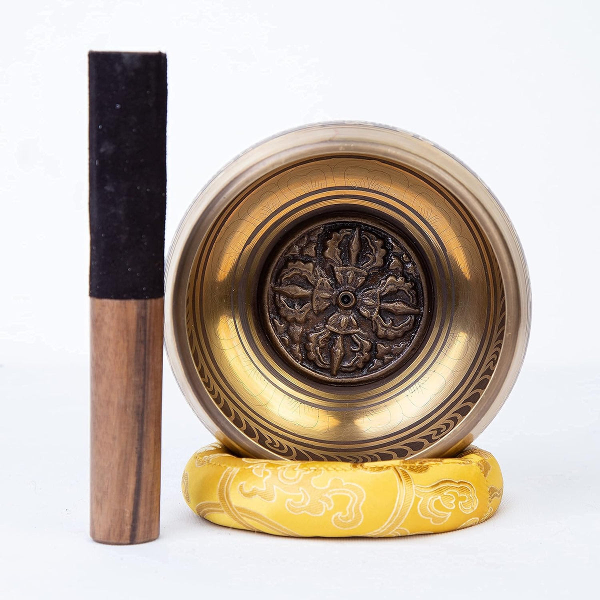 Large Tibetan Singing bowl Set - Bronze Style - Easy To Play - 5" Sound Yoga Bowl Mantra Design Mindfulness Meditation Healing Sound Gift