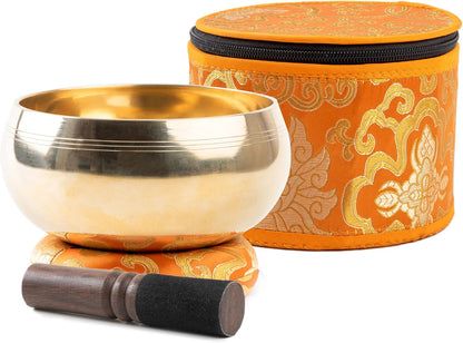 Large Tibetan Singing bowl Set - Bronze Style - Easy To Play - 5" Sound Yoga Bowl Mantra Design Mindfulness Meditation Healing Sound Gift
