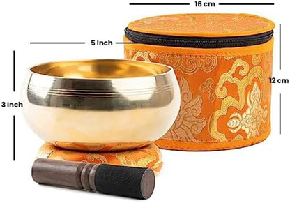 Large Tibetan Singing bowl Set - Bronze Style - Easy To Play - 5" Sound Yoga Bowl Mantra Design Mindfulness Meditation Healing Sound Gift