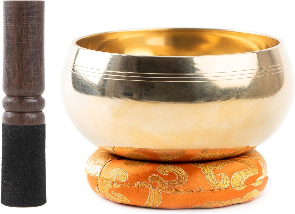 Large Tibetan Singing bowl Set - Bronze Style - Easy To Play - 5" Sound Yoga Bowl Mantra Design Mindfulness Meditation Healing Sound Gift