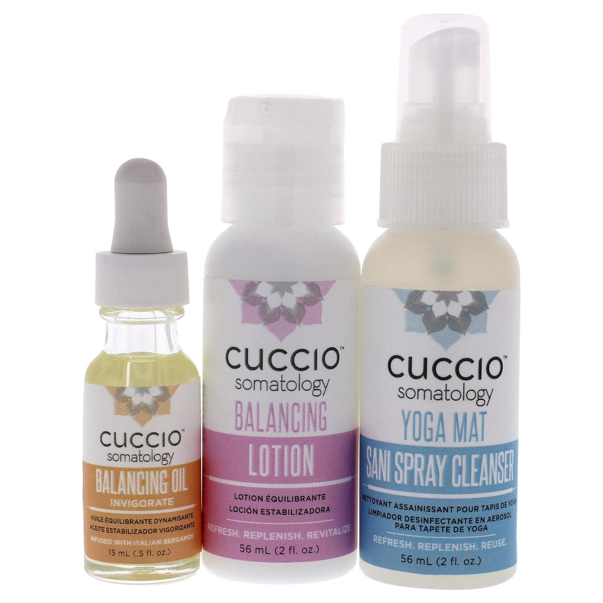 Yoga Essentials Kit - All-In-One Calming, Hydrating, Cleansing Ritual - Energizing Bergamot Orange Oil - Balancing Chamomile Lotion - Yoga Mat Sani Spray Cleanser - 3 Pieces,16 Ounce