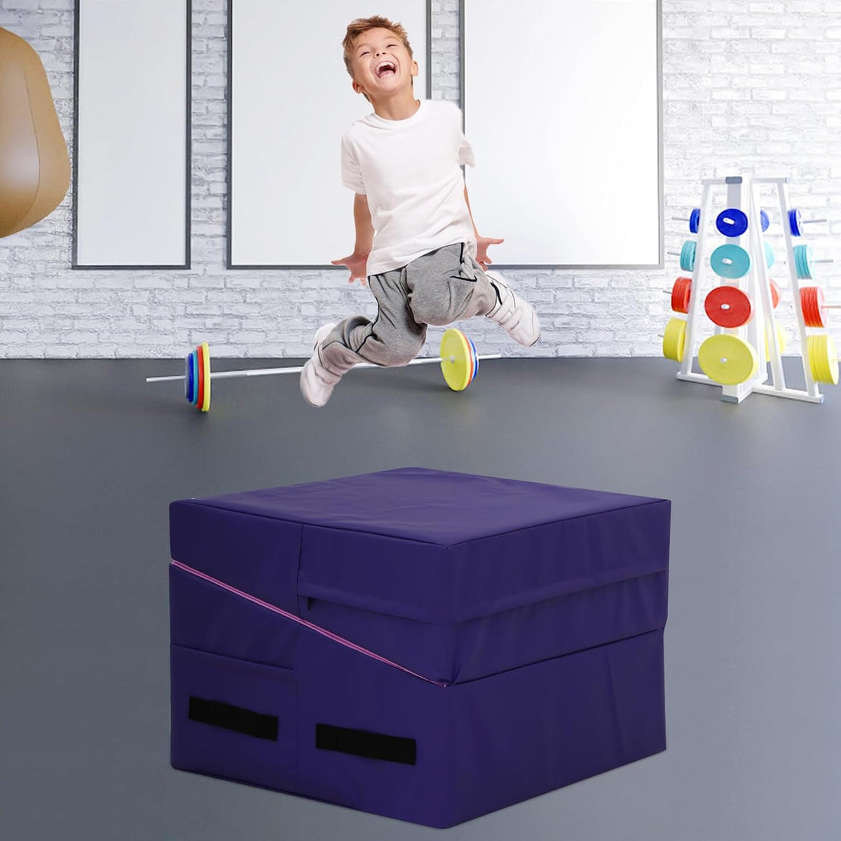Gymnastics Mat 34”X24”X14” Incline Tumbling Mats for Home Gym, Folding Exercise Mat Cheese Wedge Mat with Non-Slip PVC Surface & Handles for Kid Adults Workout