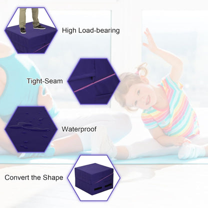 Gymnastics Mat 34”X24”X14” Incline Tumbling Mats for Home Gym, Folding Exercise Mat Cheese Wedge Mat with Non-Slip PVC Surface & Handles for Kid Adults Workout
