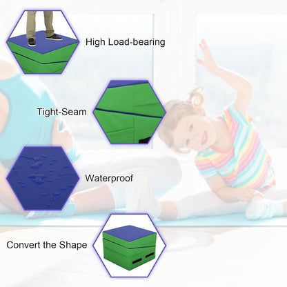 Gymnastics Mat 34”X24”X14” Incline Tumbling Mats for Home Gym, Folding Exercise Mat Cheese Wedge Mat with Non-Slip PVC Surface & Handles for Kid Adults Workout