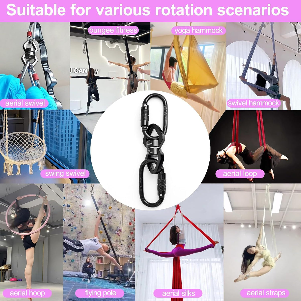 Aerial Silks Hardware Kit 30 KN Swing Swivel Aerial Yoga Hammock Rigging Aluminum Swivel Aerial Hoop Lyra Rotational Device Hanging Accessory