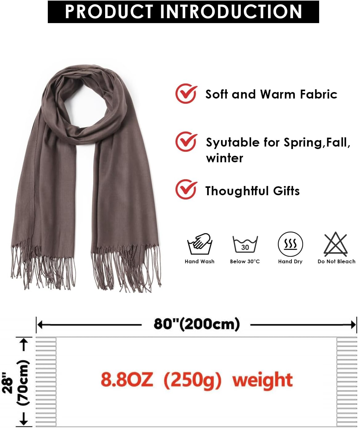 Women's Scarf Pashmina Shawls and Wraps for Evening Dress Wedding Bridal Bridesmaid Winter Warm Long Large Scarves - Colors B