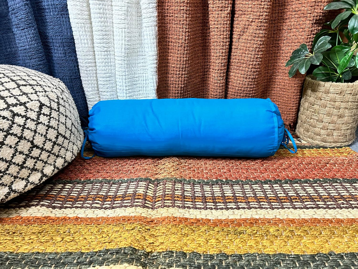 HANDICRAFTS Cotton 240TC - Bolster Cover Full Round Removable Cover for Neck Roll, Leg Rest,Yoga Practice, Meditation, Bed Sofa Couch (Turquoise Blue, 8"x24"(20 cm x 60 cm))