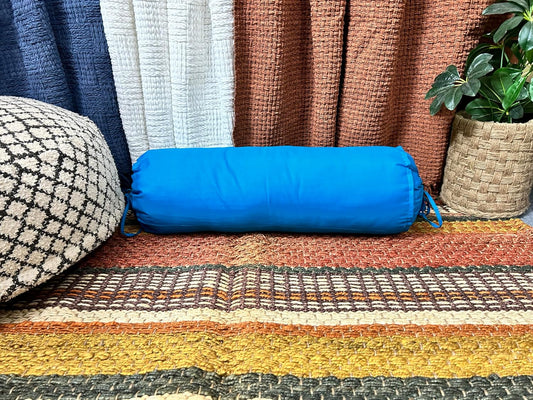 HANDICRAFTS Cotton 240TC - Bolster Cover Full Round Removable Cover for Neck Roll, Leg Rest,Yoga Practice, Meditation, Bed Sofa Couch (Turquoise Blue, 8"x24"(20 cm x 60 cm))