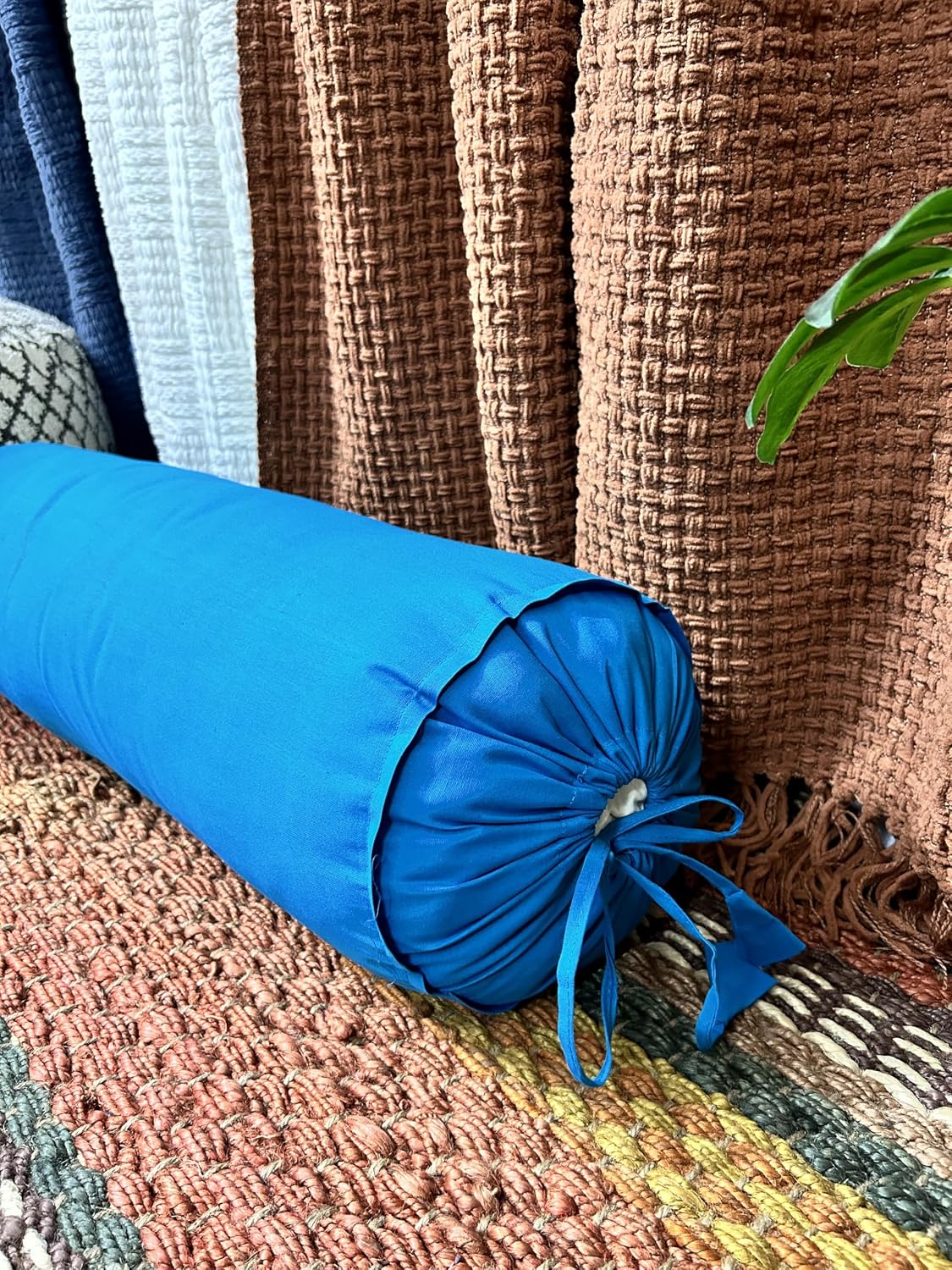 HANDICRAFTS Cotton 240TC - Bolster Cover Full Round Removable Cover for Neck Roll, Leg Rest,Yoga Practice, Meditation, Bed Sofa Couch (Turquoise Blue, 8"x24"(20 cm x 60 cm))