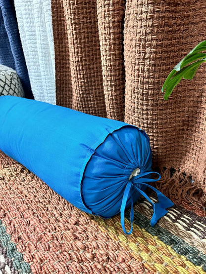 HANDICRAFTS Cotton 240TC - Bolster Cover Full Round Removable Cover for Neck Roll, Leg Rest,Yoga Practice, Meditation, Bed Sofa Couch (Turquoise Blue, 8"x24"(20 cm x 60 cm))