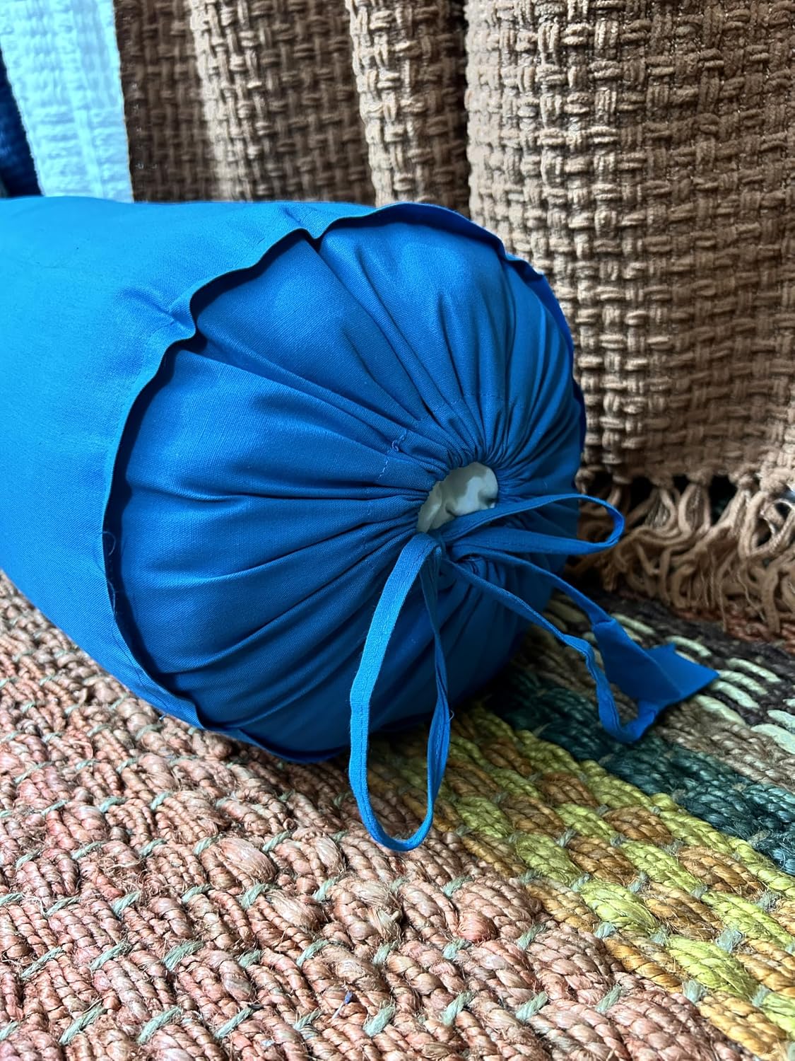 HANDICRAFTS Cotton 240TC - Bolster Cover Full Round Removable Cover for Neck Roll, Leg Rest,Yoga Practice, Meditation, Bed Sofa Couch (Turquoise Blue, 8"x24"(20 cm x 60 cm))