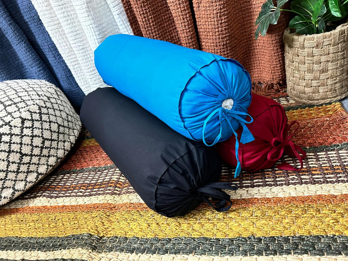 HANDICRAFTS Cotton 240TC - Bolster Cover Full Round Removable Cover for Neck Roll, Leg Rest,Yoga Practice, Meditation, Bed Sofa Couch (Turquoise Blue, 8"x24"(20 cm x 60 cm))