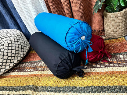 HANDICRAFTS Cotton 240TC - Bolster Cover Full Round Removable Cover for Neck Roll, Leg Rest,Yoga Practice, Meditation, Bed Sofa Couch (Turquoise Blue, 8"x24"(20 cm x 60 cm))