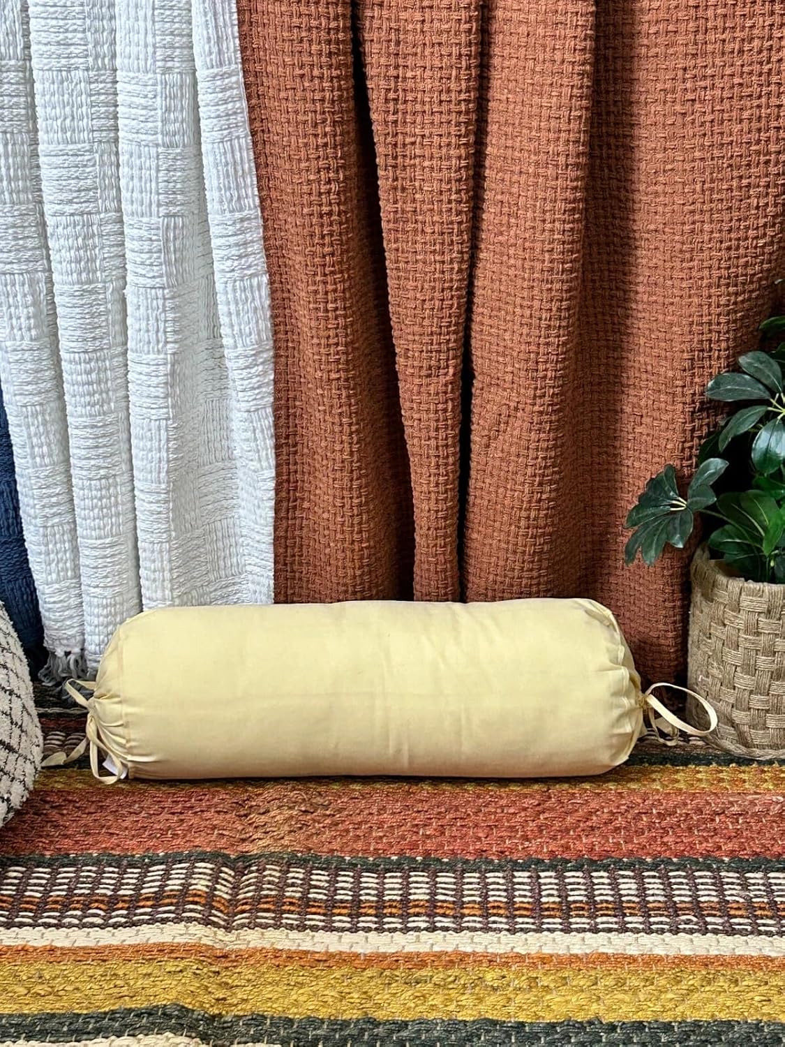 HANDICRAFTS Cotton 240TC - Bolster Cover Full Round Removable Cover for Neck Roll, Leg Rest,Yoga Practice, Meditation, Bed Sofa Couch (Turquoise Blue, 8"x24"(20 cm x 60 cm))