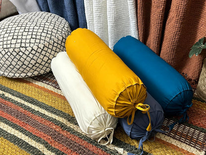 HANDICRAFTS Cotton 240TC - Bolster Cover Full Round Removable Cover for Neck Roll, Leg Rest,Yoga Practice, Meditation, Bed Sofa Couch (Turquoise Blue, 8"x24"(20 cm x 60 cm))