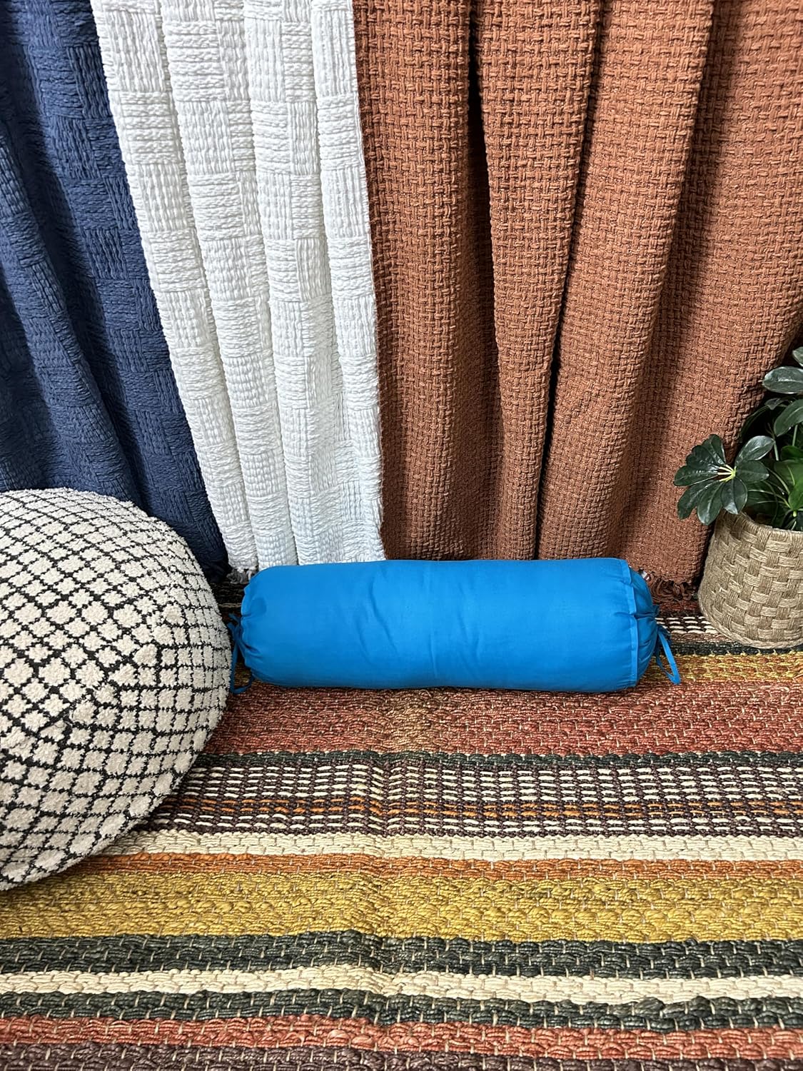 HANDICRAFTS Cotton 240TC - Bolster Cover Full Round Removable Cover for Neck Roll, Leg Rest,Yoga Practice, Meditation, Bed Sofa Couch (Turquoise Blue, 8"x24"(20 cm x 60 cm))