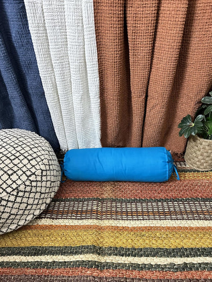 HANDICRAFTS Cotton 240TC - Bolster Cover Full Round Removable Cover for Neck Roll, Leg Rest,Yoga Practice, Meditation, Bed Sofa Couch (Turquoise Blue, 8"x24"(20 cm x 60 cm))