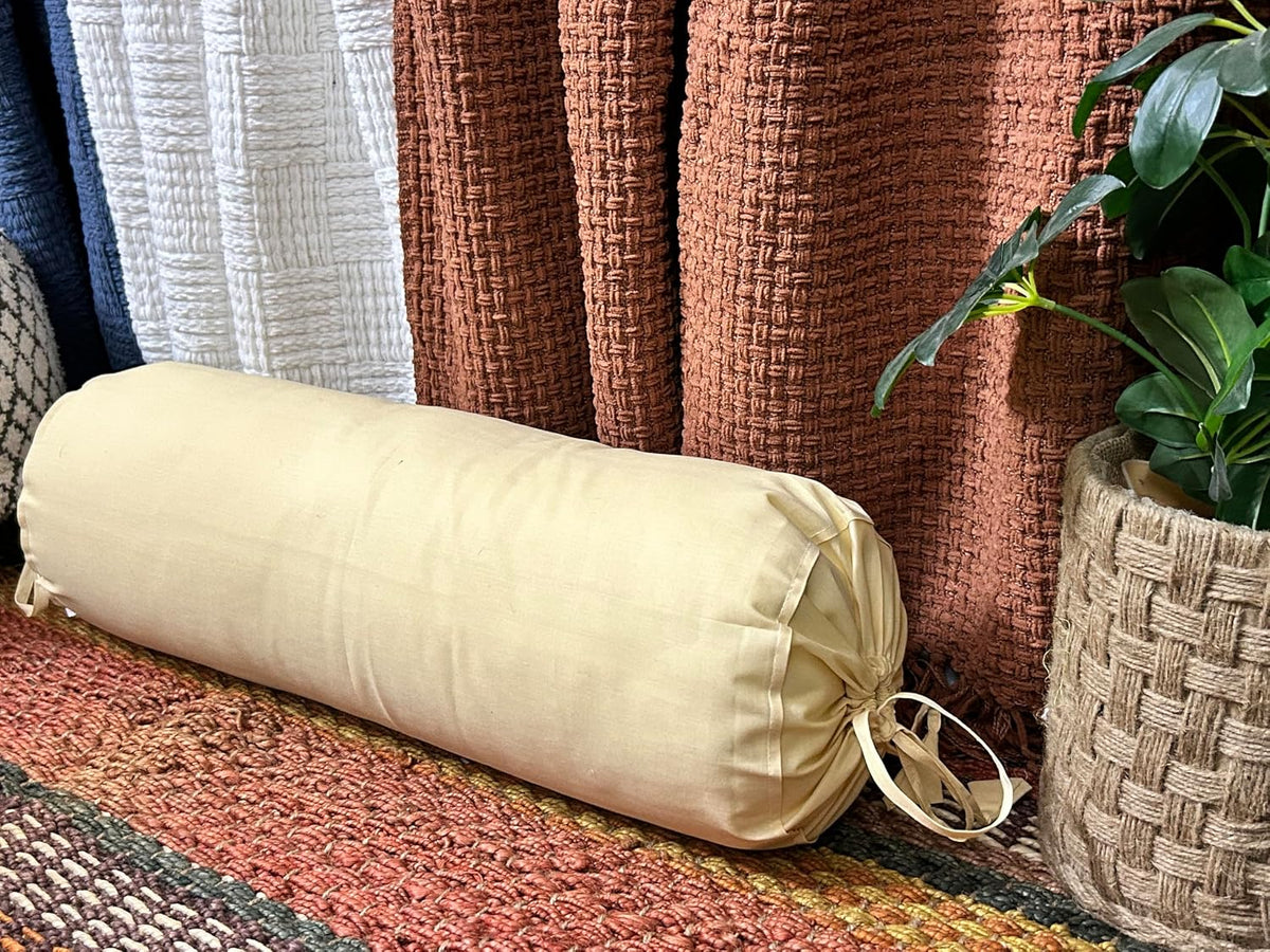 HANDICRAFTS Cotton 240TC - Bolster Cover Full Round Removable Cover for Neck Roll, Leg Rest,Yoga Practice, Meditation, Bed Sofa Couch (Turquoise Blue, 8"x24"(20 cm x 60 cm))