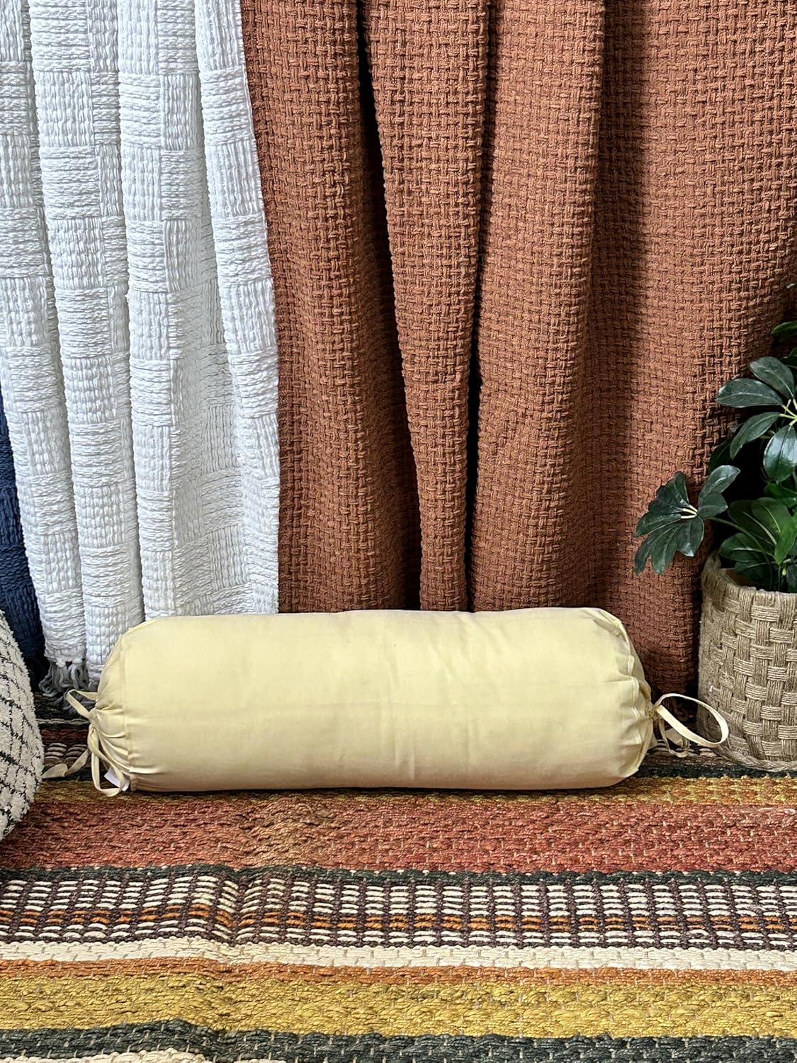 HANDICRAFTS Cotton 240TC - Bolster Cover Full Round Removable Cover for Neck Roll, Leg Rest,Yoga Practice, Meditation, Bed Sofa Couch (Turquoise Blue, 8"x24"(20 cm x 60 cm))