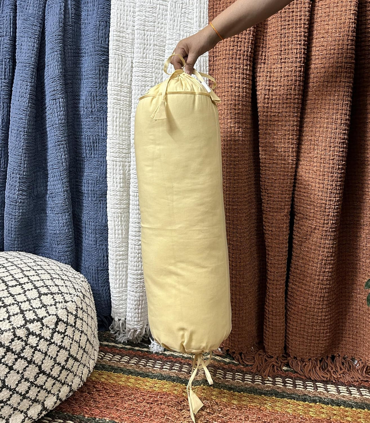 HANDICRAFTS Cotton 240TC - Bolster Cover Full Round Removable Cover for Neck Roll, Leg Rest,Yoga Practice, Meditation, Bed Sofa Couch (Turquoise Blue, 8"x24"(20 cm x 60 cm))