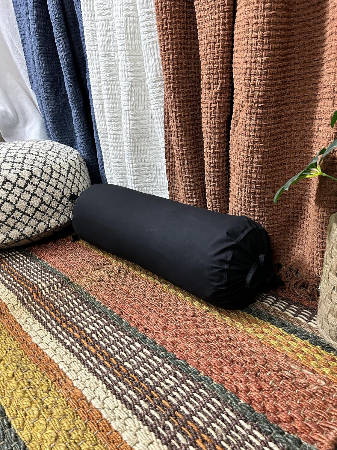 HANDICRAFTS Cotton 240TC - Bolster Cover Full Round Removable Cover for Neck Roll, Leg Rest,Yoga Practice, Meditation, Bed Sofa Couch (Turquoise Blue, 8"x24"(20 cm x 60 cm))