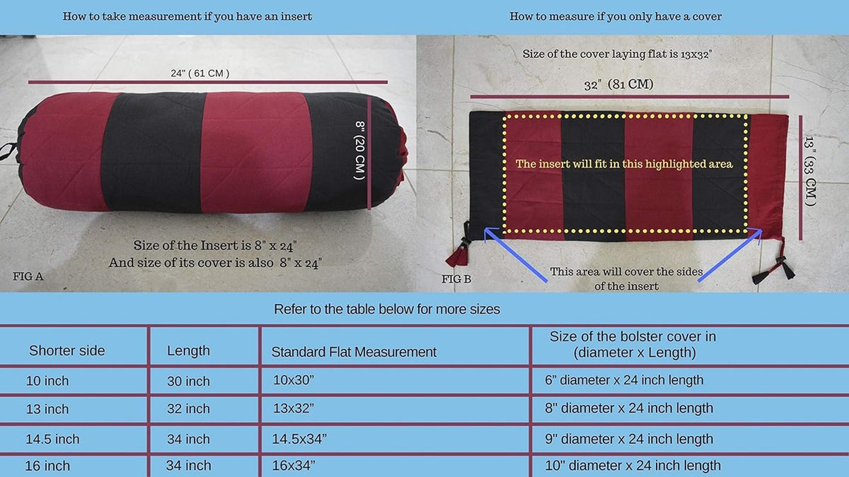 HANDICRAFTS Cotton 240TC - Bolster Cover Full Round Removable Cover for Neck Roll, Leg Rest,Yoga Practice, Meditation, Bed Sofa Couch (Turquoise Blue, 8"x24"(20 cm x 60 cm))