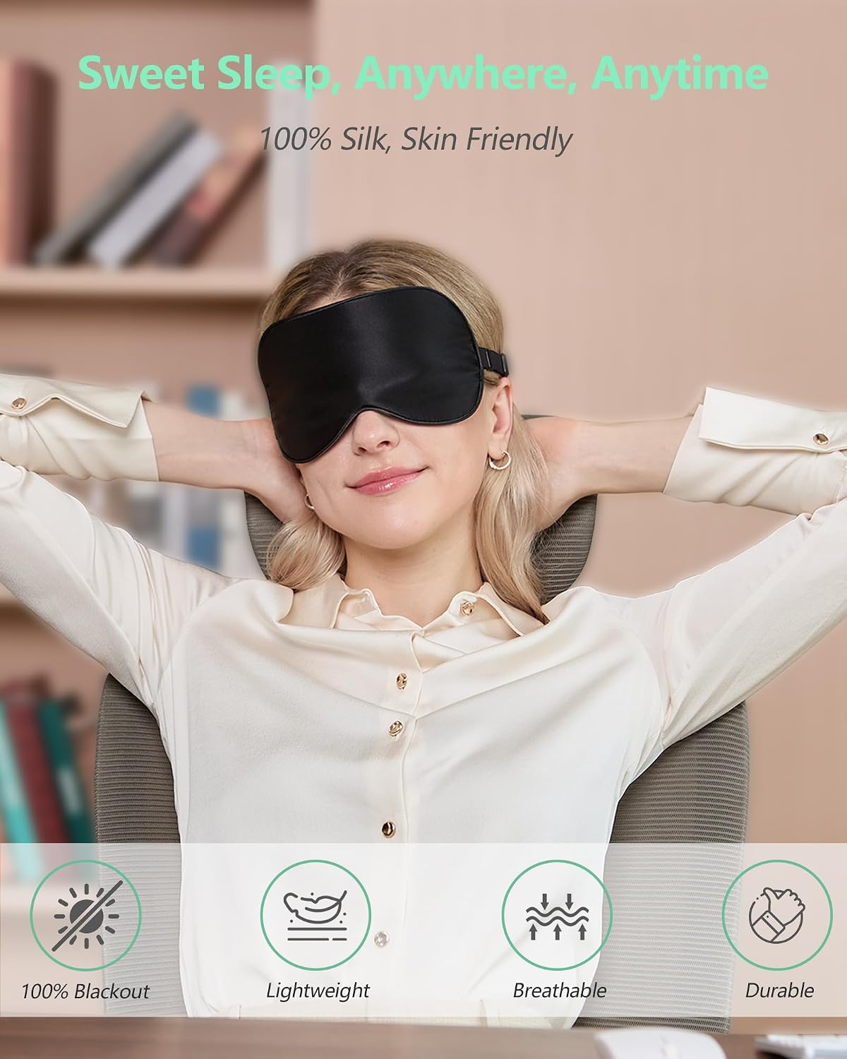 100% Mulberry Silk Sleep Mask, Light Blocking Eye Masks (2 Packs)
