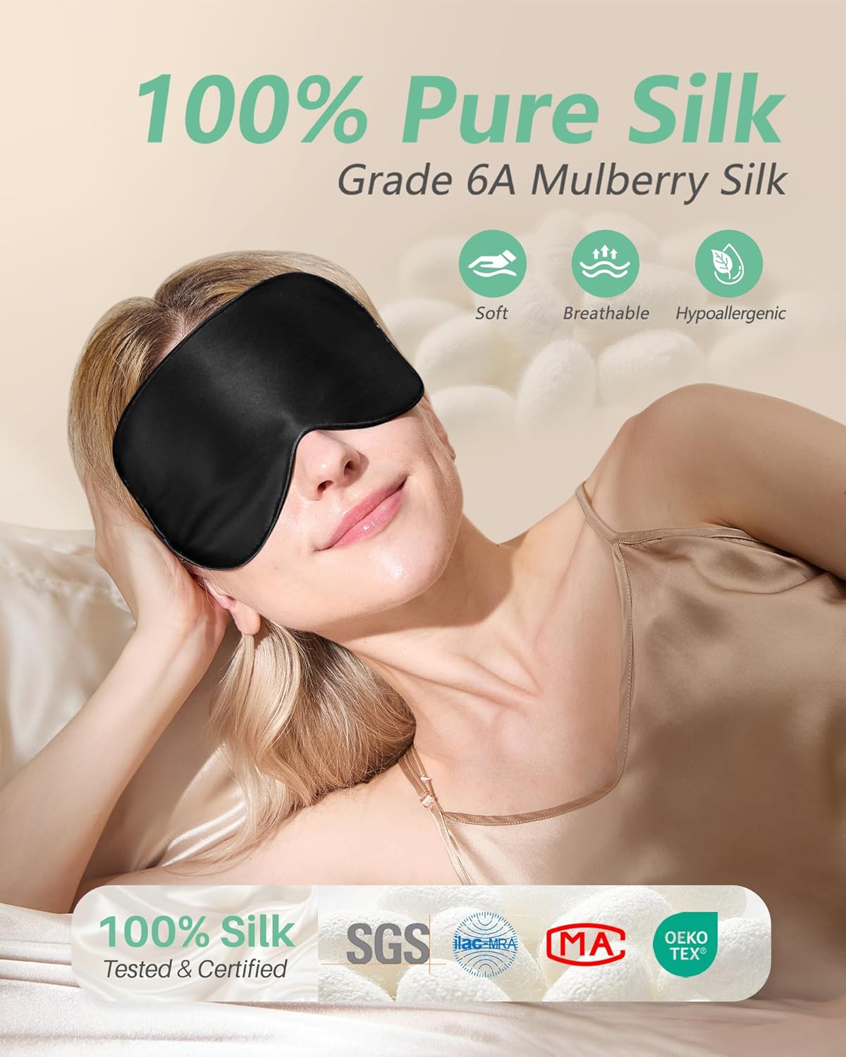 100% Mulberry Silk Sleep Mask, Light Blocking Eye Masks (2 Packs)