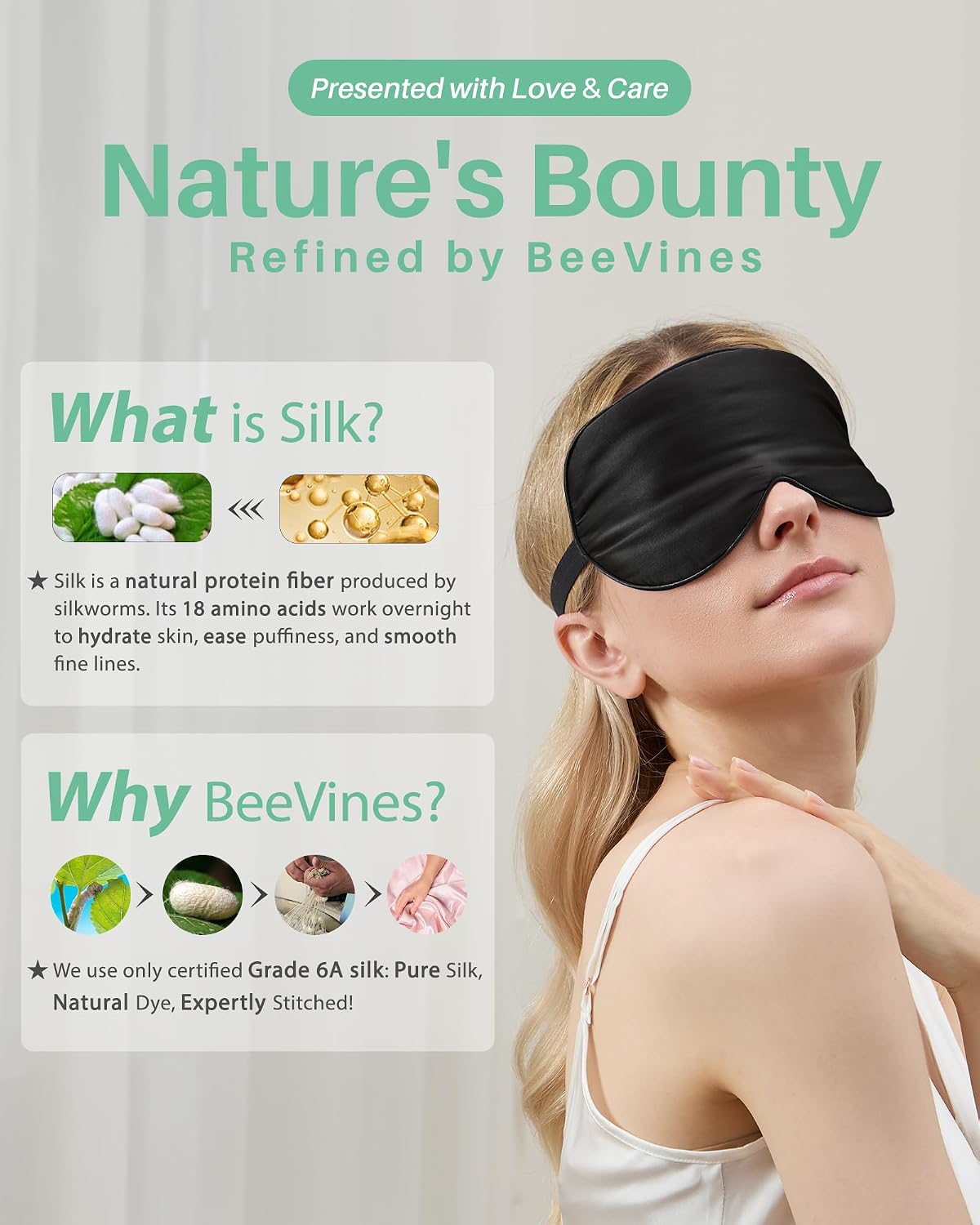 100% Mulberry Silk Sleep Mask, Light Blocking Eye Masks (2 Packs)
