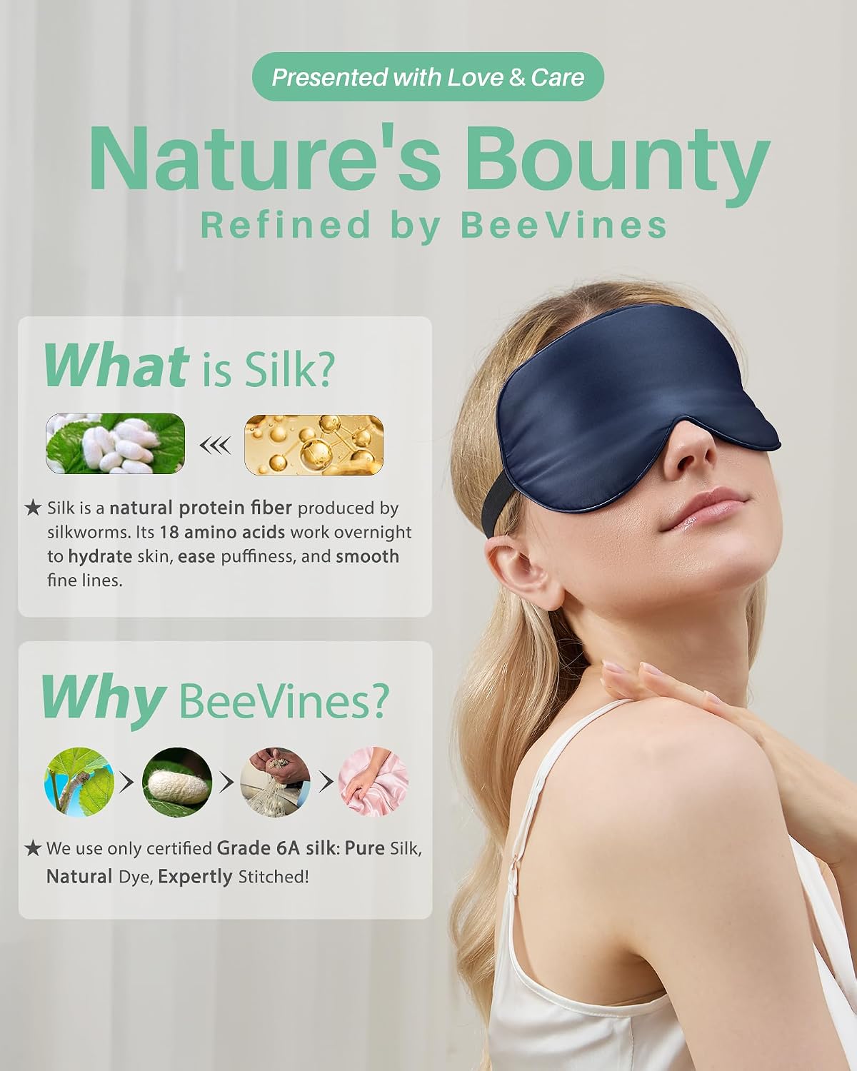100% Mulberry Silk Sleep Mask, Light Blocking Eye Masks (2 Packs)