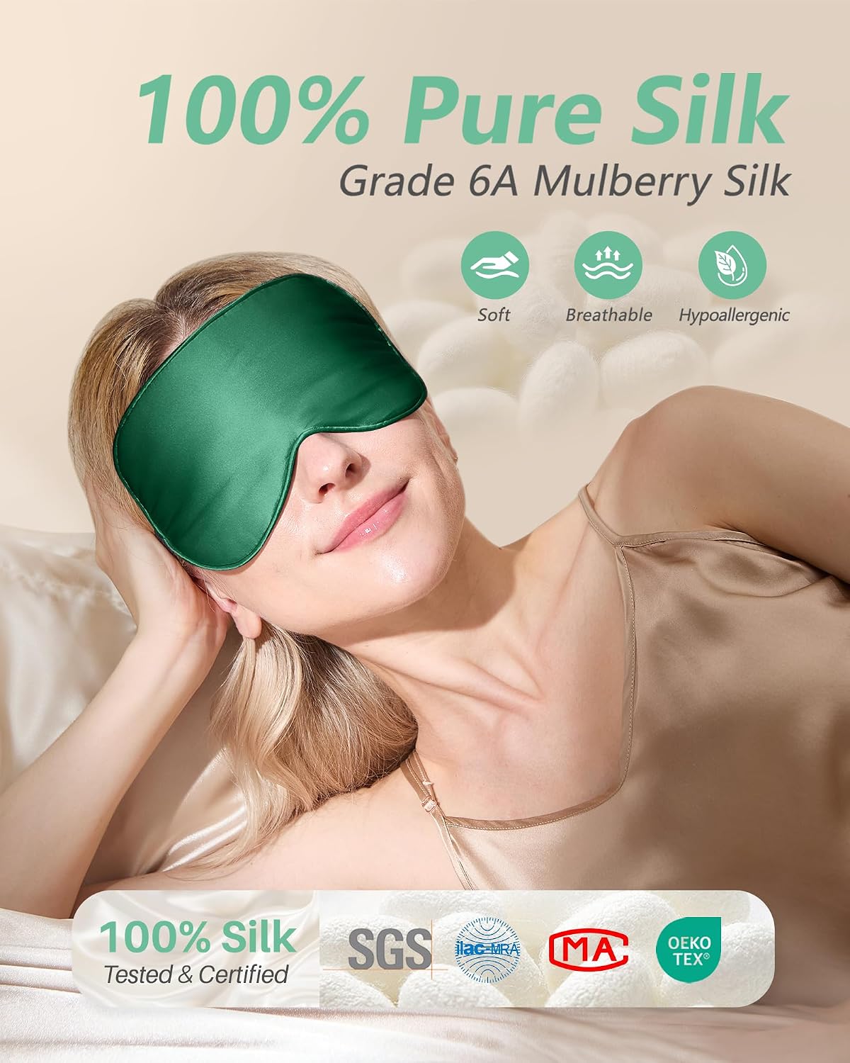 100% Mulberry Silk Sleep Mask, Light Blocking Eye Masks (2 Packs)