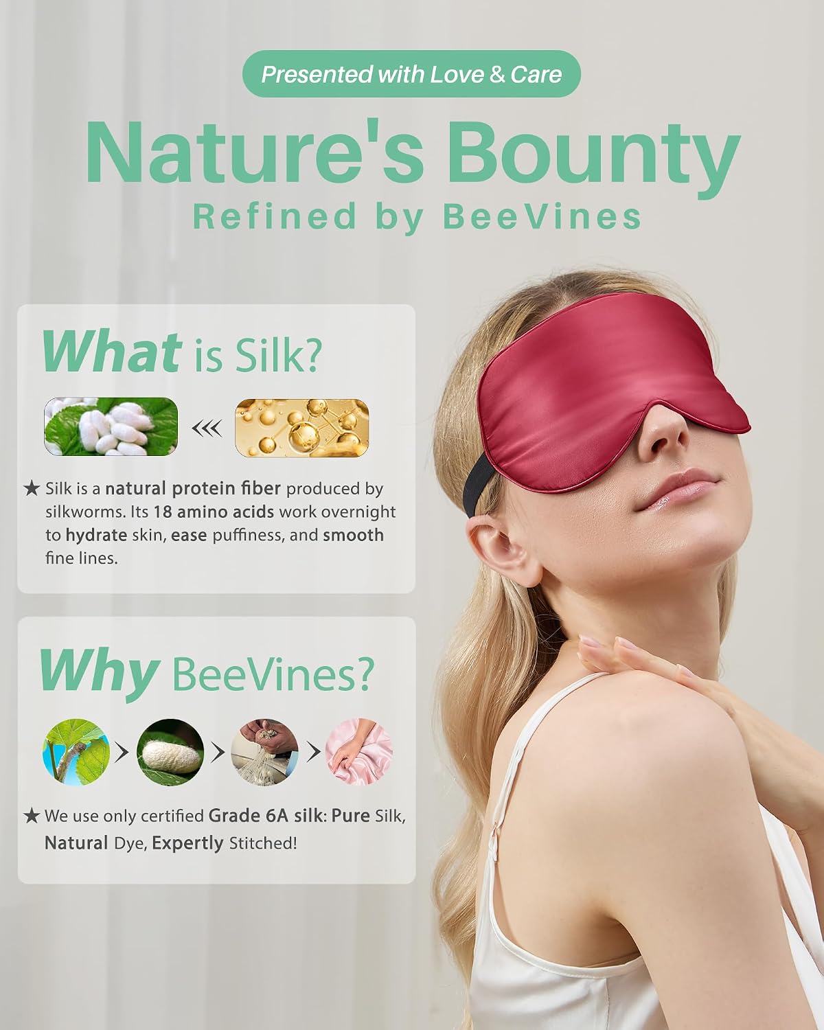 100% Mulberry Silk Sleep Mask, Light Blocking Eye Masks (2 Packs)