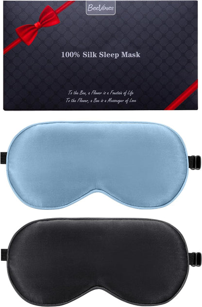100% Mulberry Silk Sleep Mask, Light Blocking Eye Masks (2 Packs)