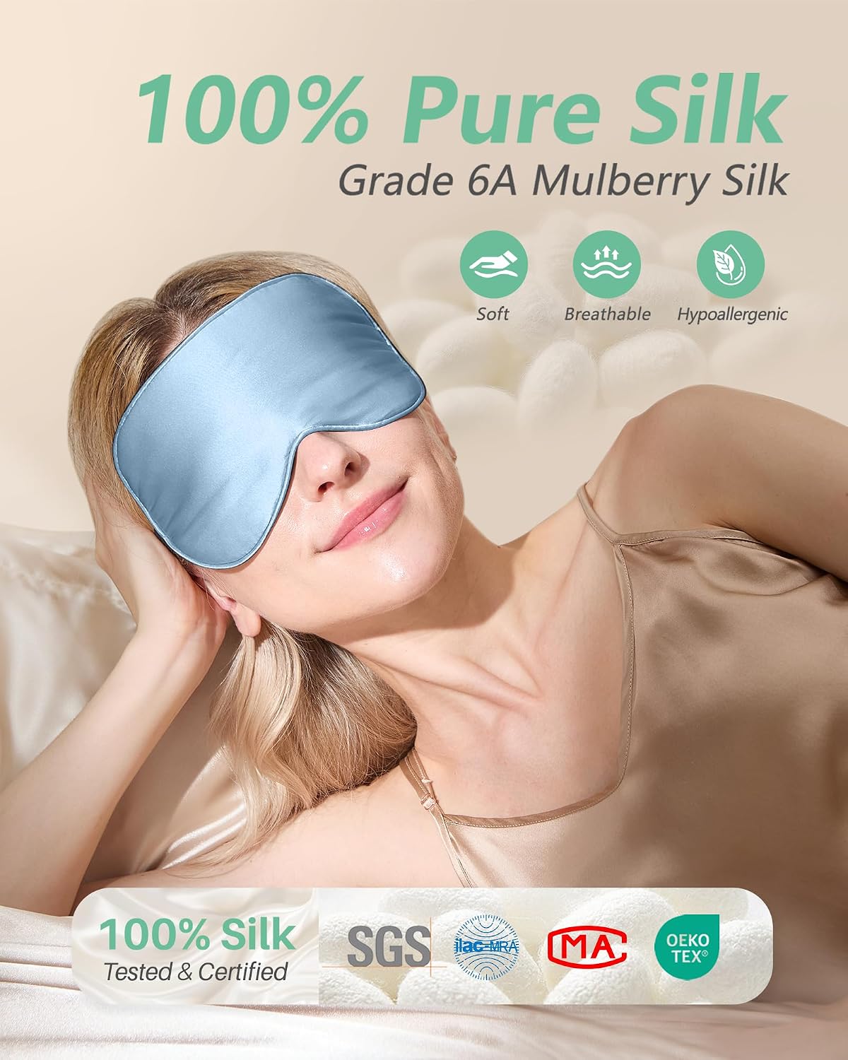 100% Mulberry Silk Sleep Mask, Light Blocking Eye Masks (2 Packs)