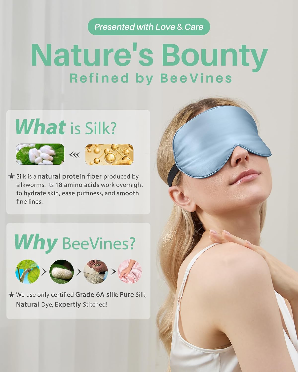 100% Mulberry Silk Sleep Mask, Light Blocking Eye Masks (2 Packs)