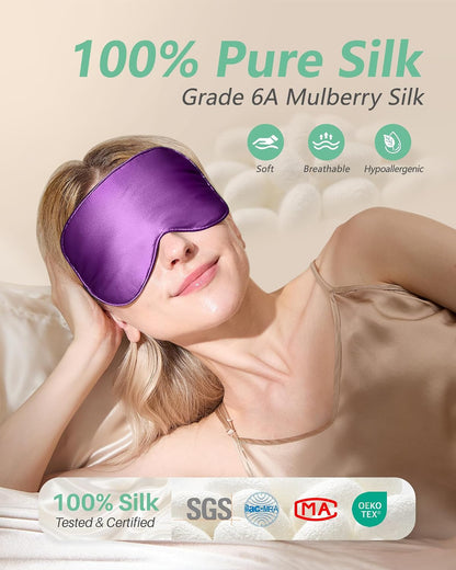 100% Mulberry Silk Sleep Mask, Light Blocking Eye Masks (2 Packs)