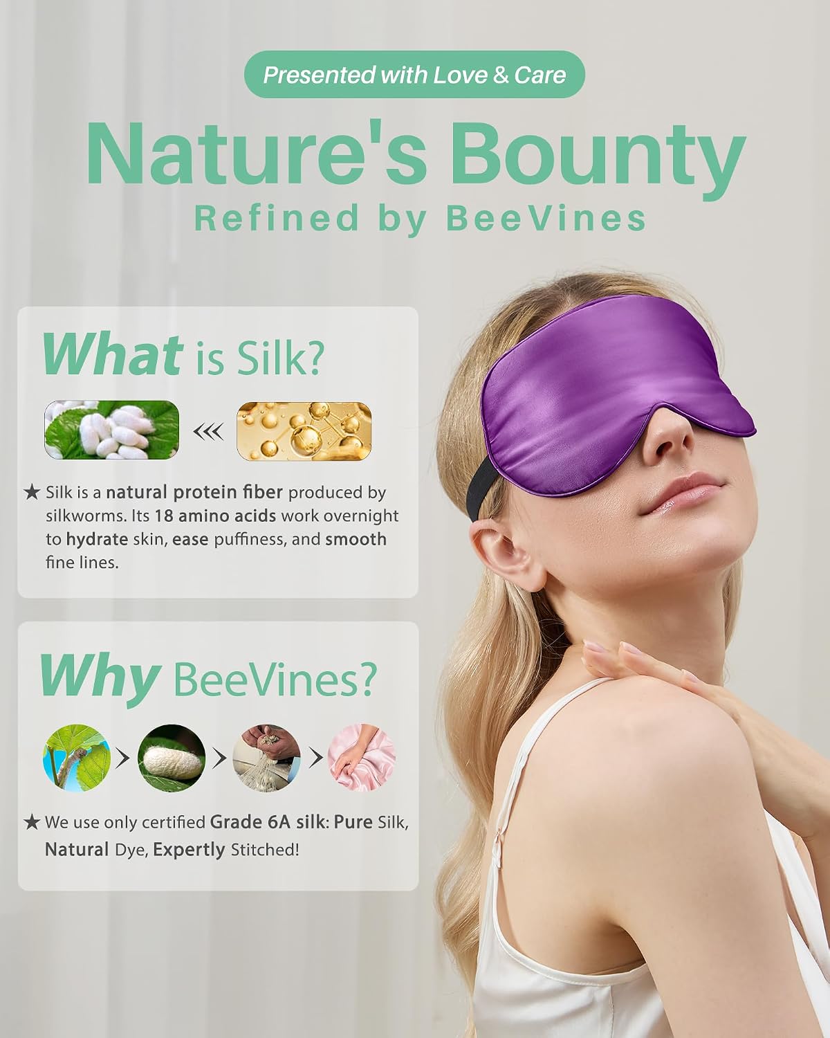 100% Mulberry Silk Sleep Mask, Light Blocking Eye Masks (2 Packs)