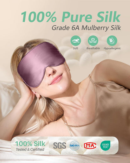 100% Mulberry Silk Sleep Mask, Light Blocking Eye Masks (2 Packs)