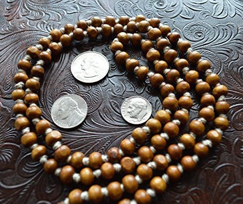 IS4A 8MM TULSI HOLY BASIL PRAYER BEADS JAPA MALA NECKLACE HAND KNOTTED. KARMA (108+1) BEADS. BLESSED & ENERGIZED HINDU TIBETAN BUDDHIST SUBHA ROSARY