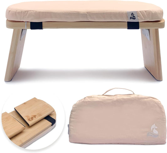 Meditation Bench | Foldable Bamboo Stool with Cushion and Carry Bag | for Your Mindfulness and Meditation Practice | Alternative to Meditation Cushion (Peach, Small)