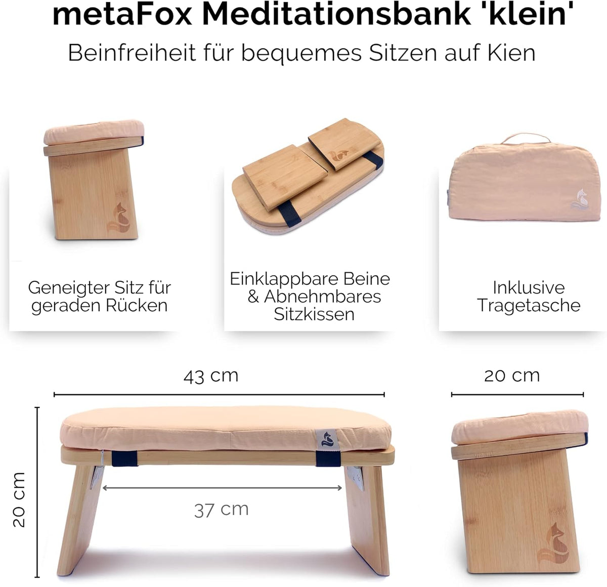 Meditation Bench | Foldable Bamboo Stool with Cushion and Carry Bag | for Your Mindfulness and Meditation Practice | Alternative to Meditation Cushion (Peach, Small)