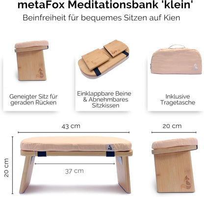 Meditation Bench | Foldable Bamboo Stool with Cushion and Carry Bag | for Your Mindfulness and Meditation Practice | Alternative to Meditation Cushion (Peach, Small)